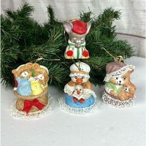 Vintage 4 Jasco L’il Chimers Christmas Ornament Bells Bisque Porcelain